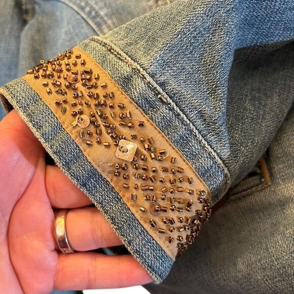 Liz Claiborne Denim Jacket with Tan Beaded Accents, Size L - Picture 10 of 10